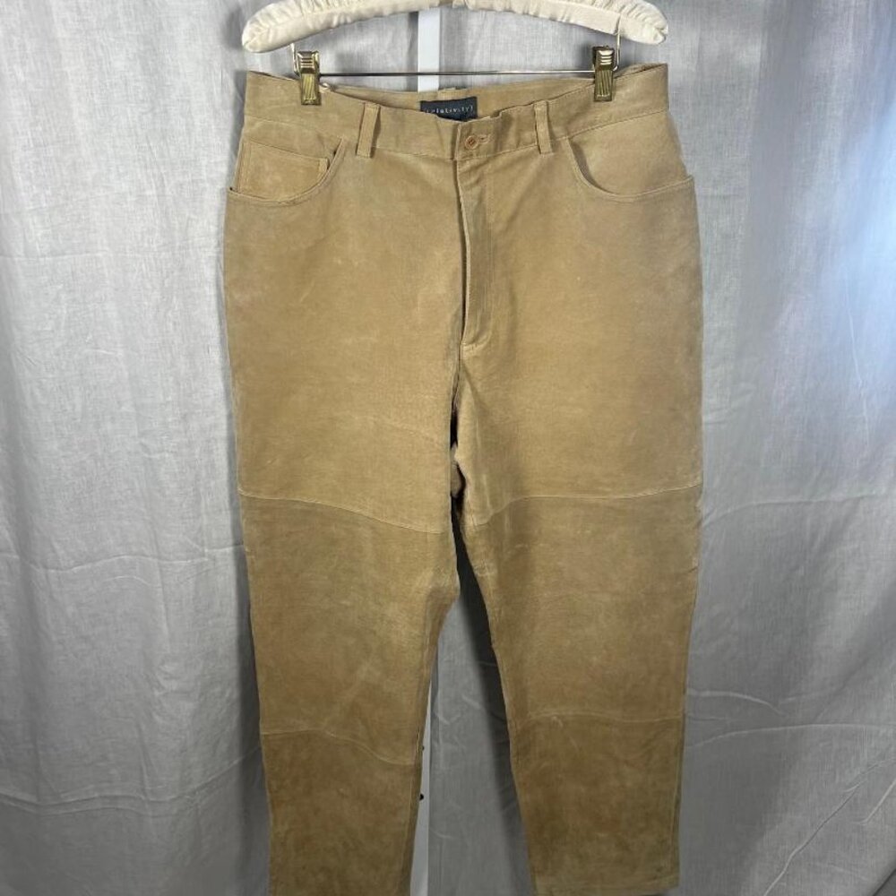 Relativity Suede Leather High Waist Pants in Tan - Size 16